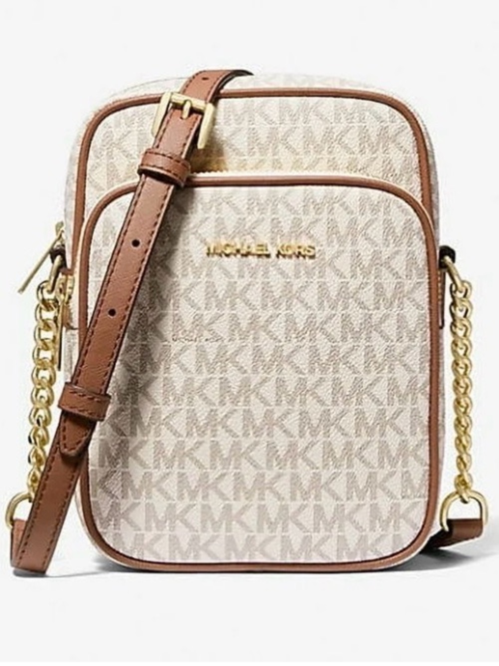 Michael Kors Signature Crossbody in Vanilla and Brown